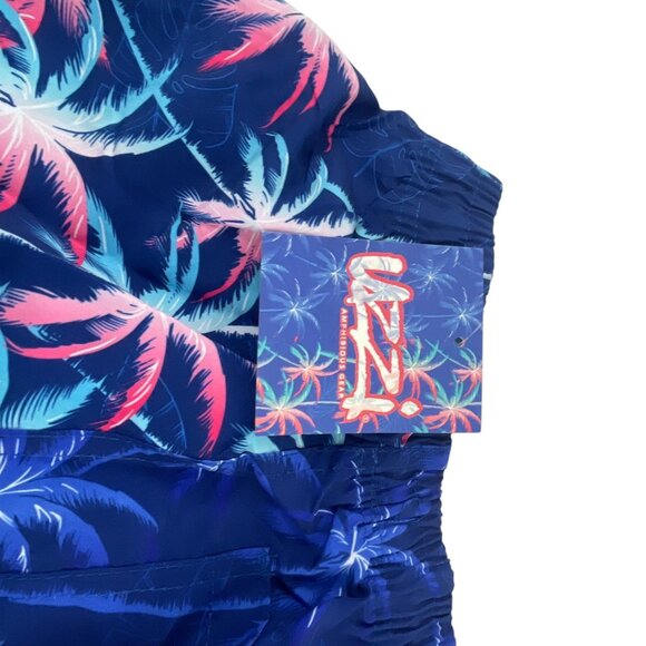 UZZI Boys Swim Trunks Blue & Pink Palm Tree Print L Quick-Dry Elastic Waistband - Picture 5 of 8